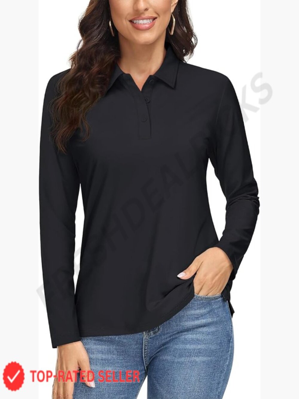 Classic Long Sleeve Polo Shirt UPF 50+ Moisture Wicking Sporty Elegant Golf